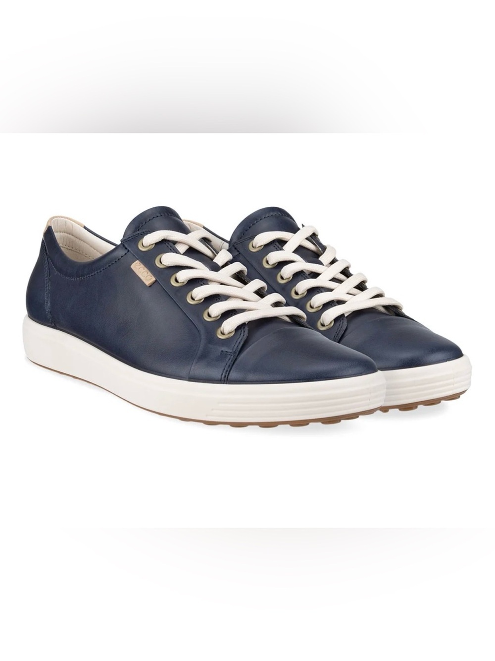 Ecco Women’s Soft 7 Navy Leather Low-Top Sneakers with Cream Laces